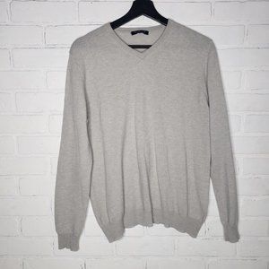 PROPER CLOTH Men's LG Biella S130s Merino V-Neck Sweater Gray Large